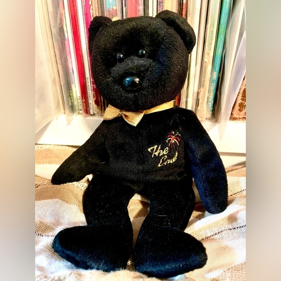 TY Beanie Baby “The End” Bear 1999 Black Plush Gold Fireworks Rare Y2K New Year - Picture 2 of 10